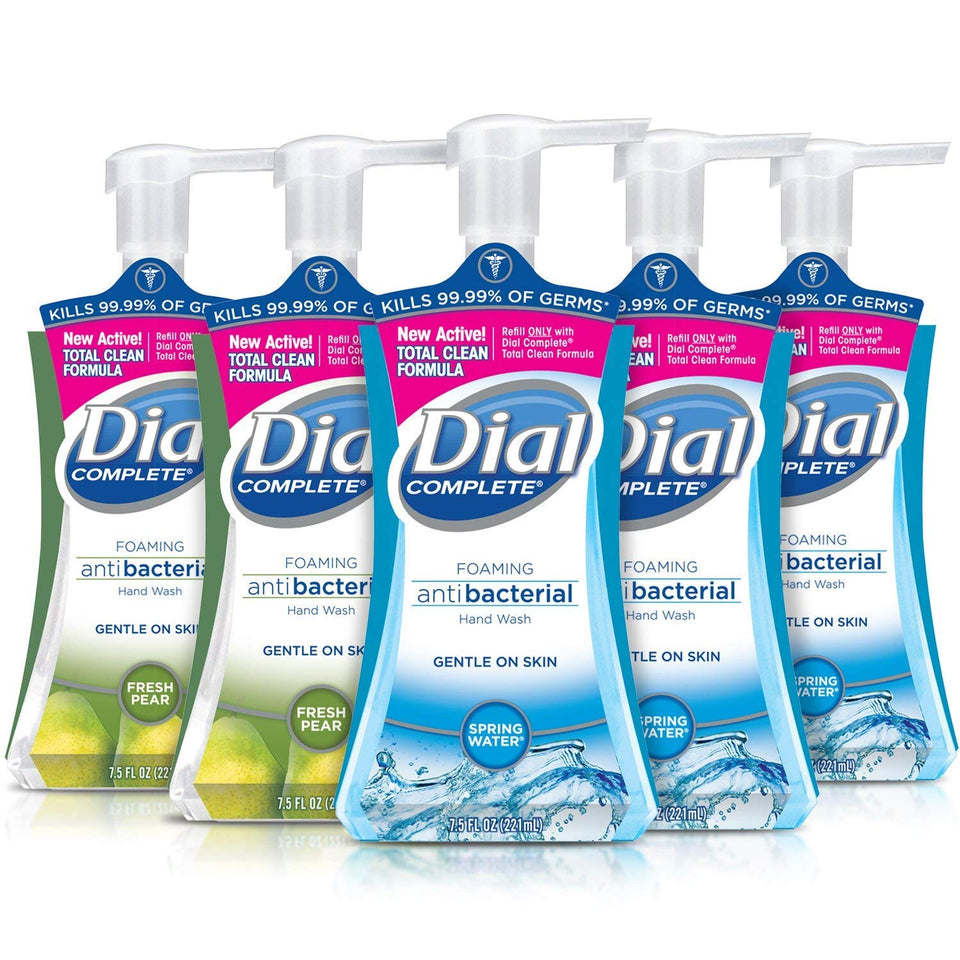 Dial complete variety pack front packaging showing five pump bottles and scents