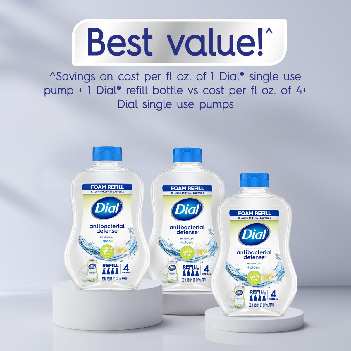 Dial foam texture on hands demonstrating rich lather and quick rinse