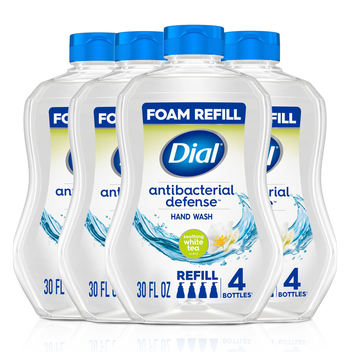 Dial foaming hand soap front packaging showing refill size and scent benefit