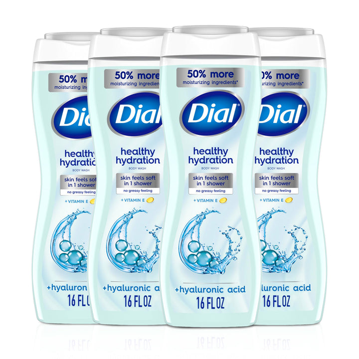 Dial front packaging four-pack showing value and convenience
