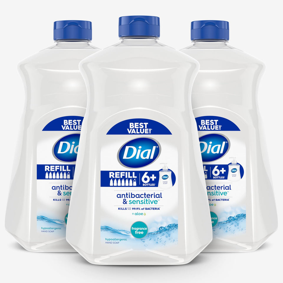 Dial front packaging refill shows clean label and volume benefit
