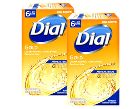 Dial gold front packaging showing six 4oz bars and multipack convenience