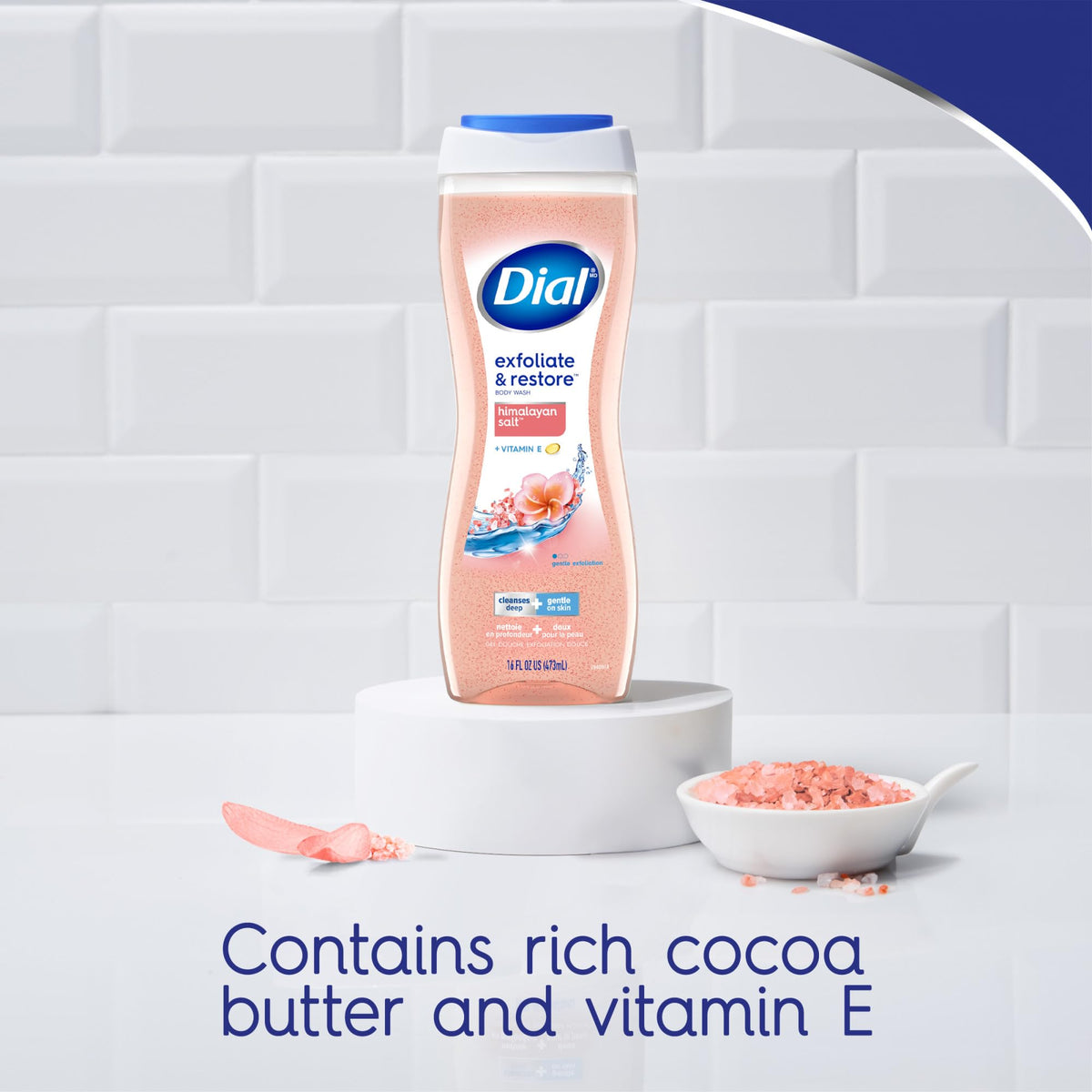 Dial bottle recycled label highlighting eco-friendly recycled plastic benefit