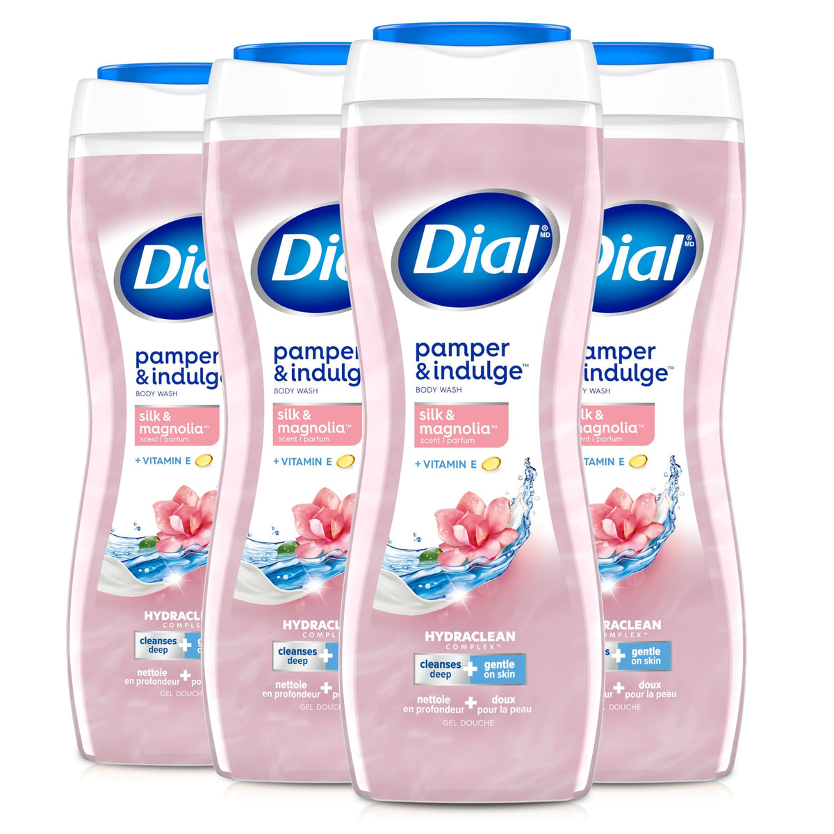 Dial front packaging showing bottle and silk magnolia scent benefit