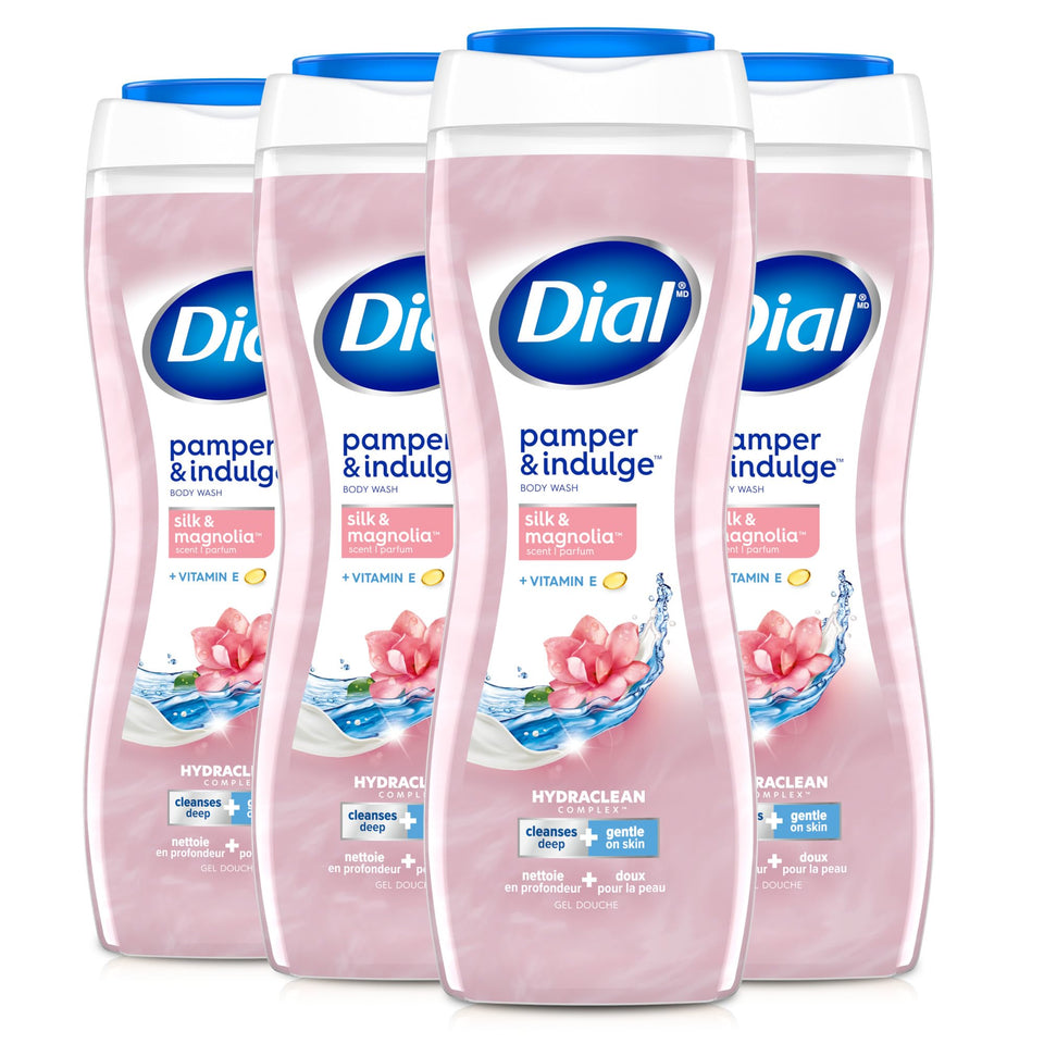 Dial front packaging showing bottle and silk magnolia scent benefit