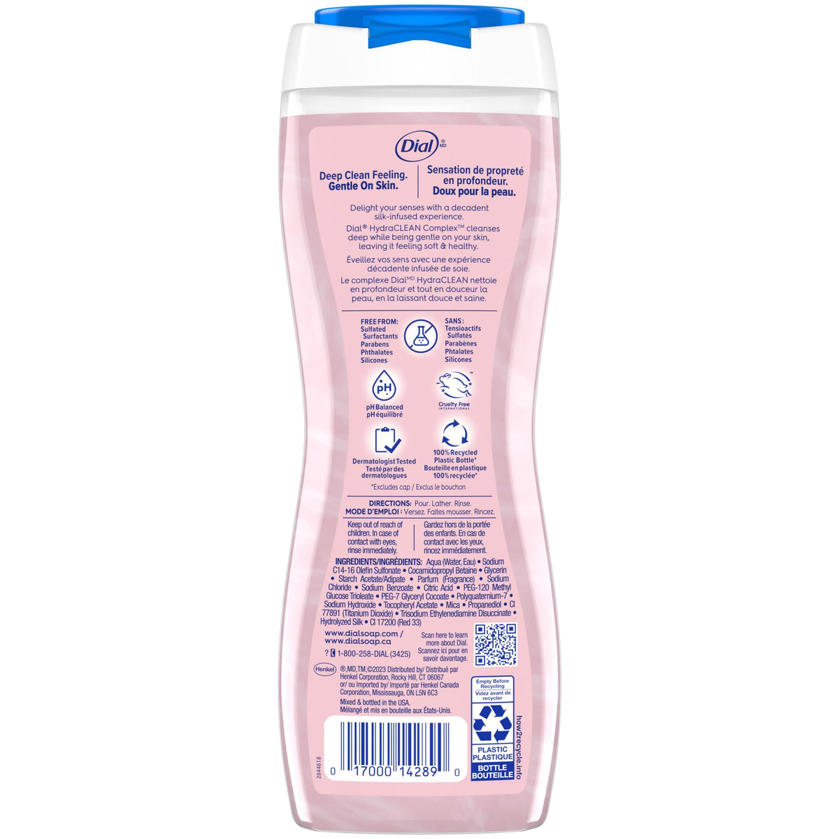 Dial ingredients panel highlighting no parabens or sulfates benefit