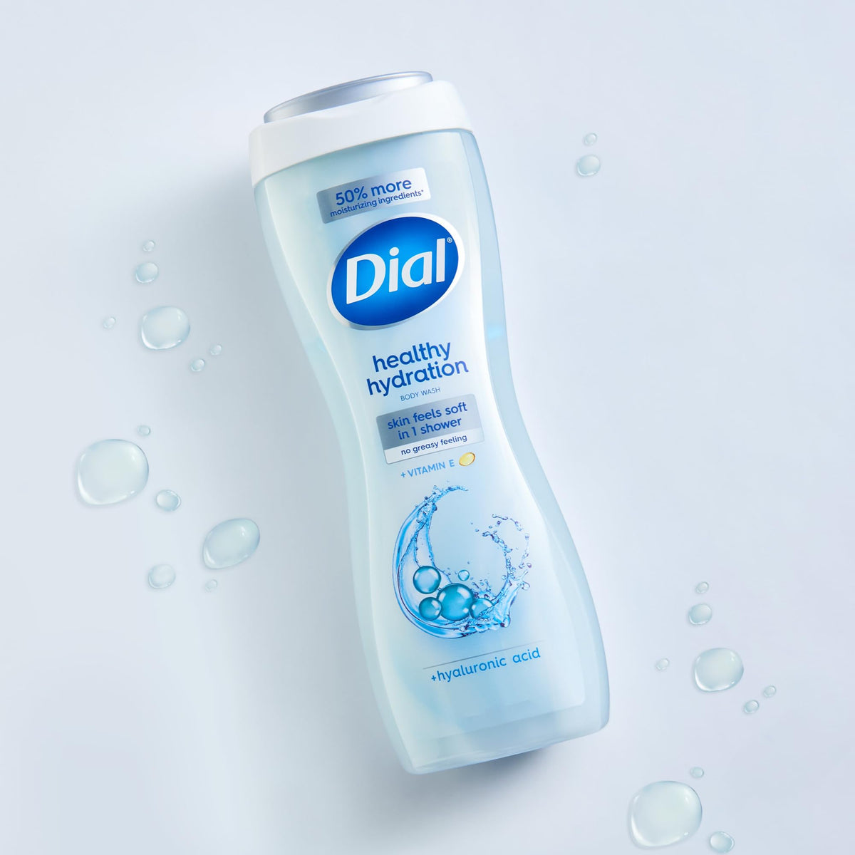 Dial hyaluronic acid and vitamin E representation showing hydrating benefits