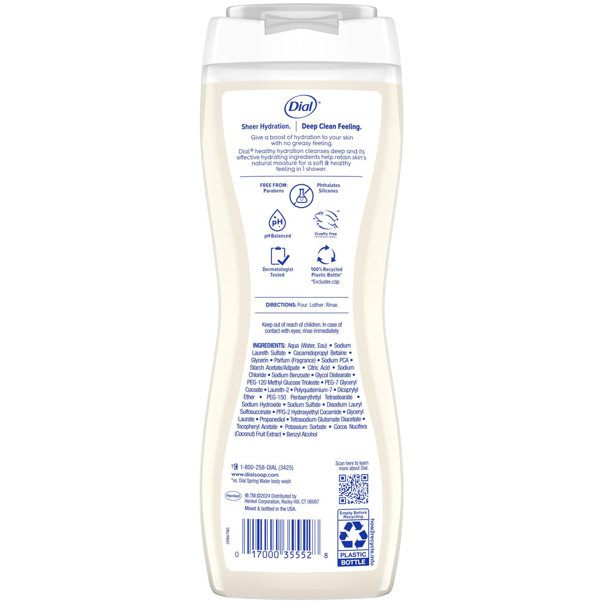 Dial label showing ingredients and cruelty-free plus GreenCircle certifications