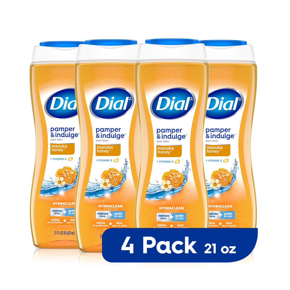 Dial bottle front packaging showing manuka honey scent and benefits