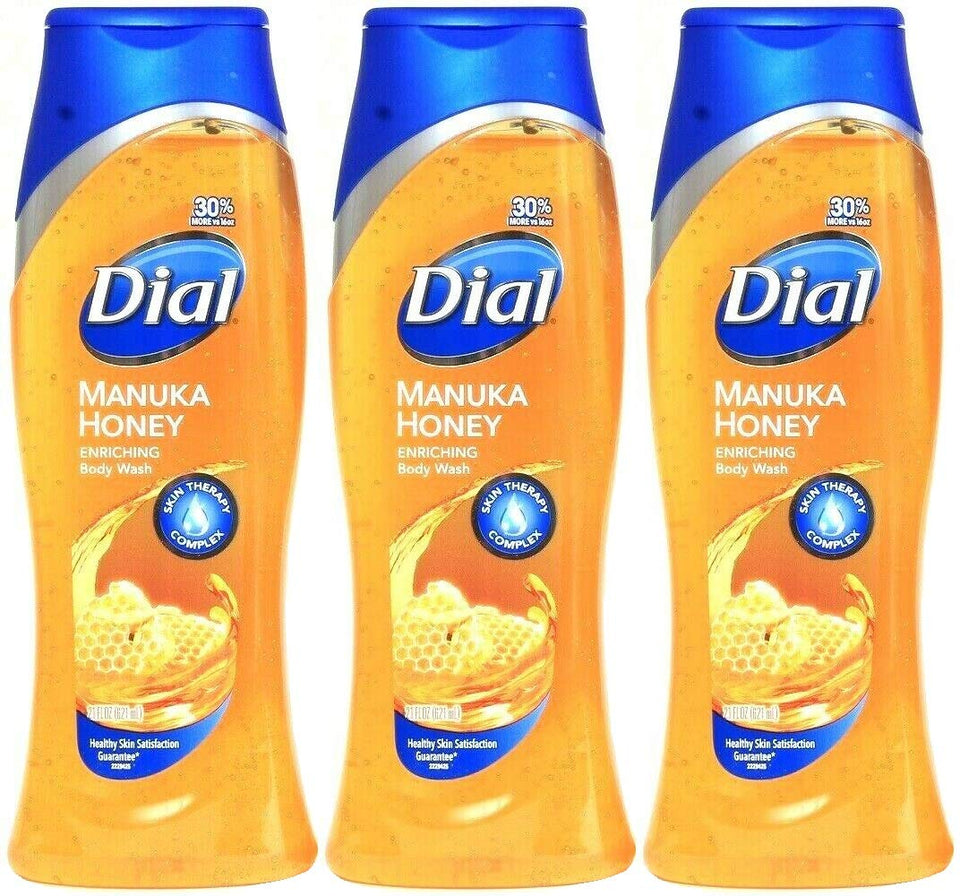 Dial Manuka Honey front bottle view shows nourishing formula and rich lather benefit