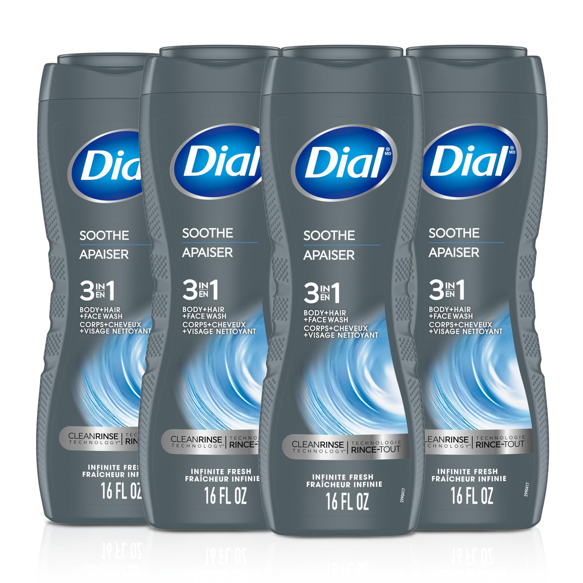 Dial men front packaging showing bottle and Infinite Fresh scent benefit