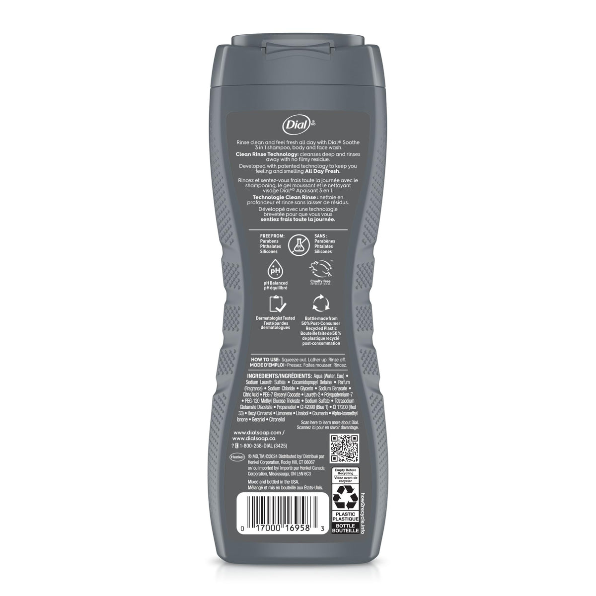Dial men in-shower use with washcloth showing efficient head-to-toe cleaning
