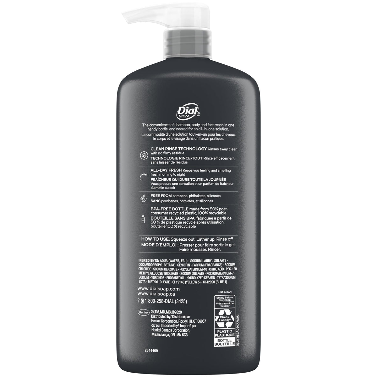 Dial men in-shower use demonstrating 3-in-1 convenience for hair and body