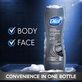 Dial activated charcoal texture close-up revealing gentle exfoliation