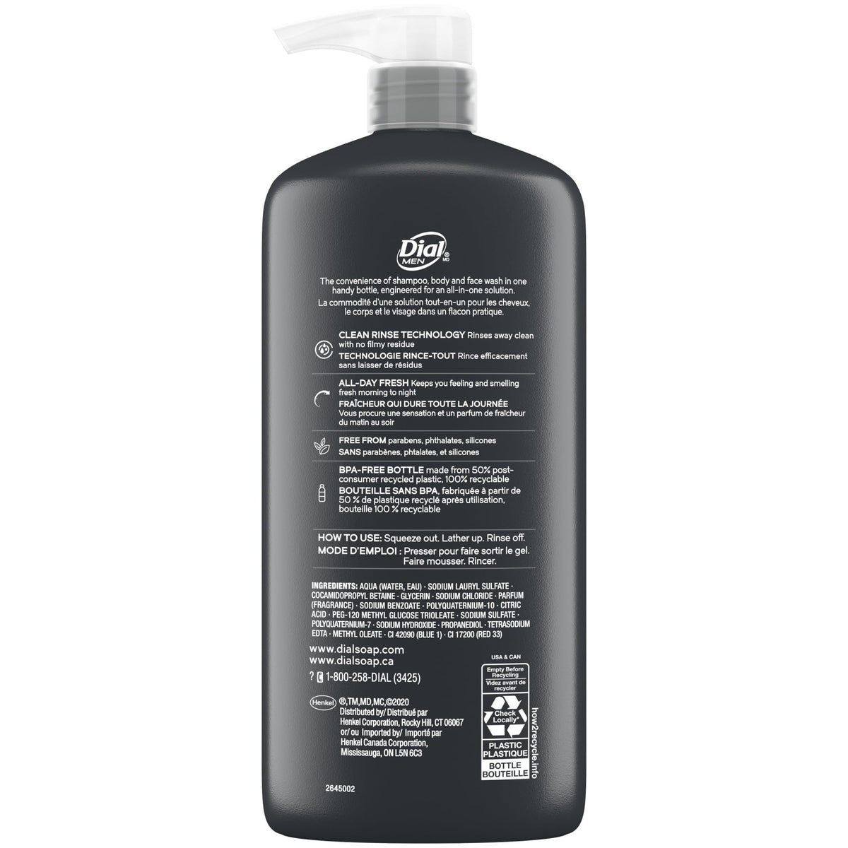 Dial bottle recycling mark and materials showcasing eco-friendly packaging benefit