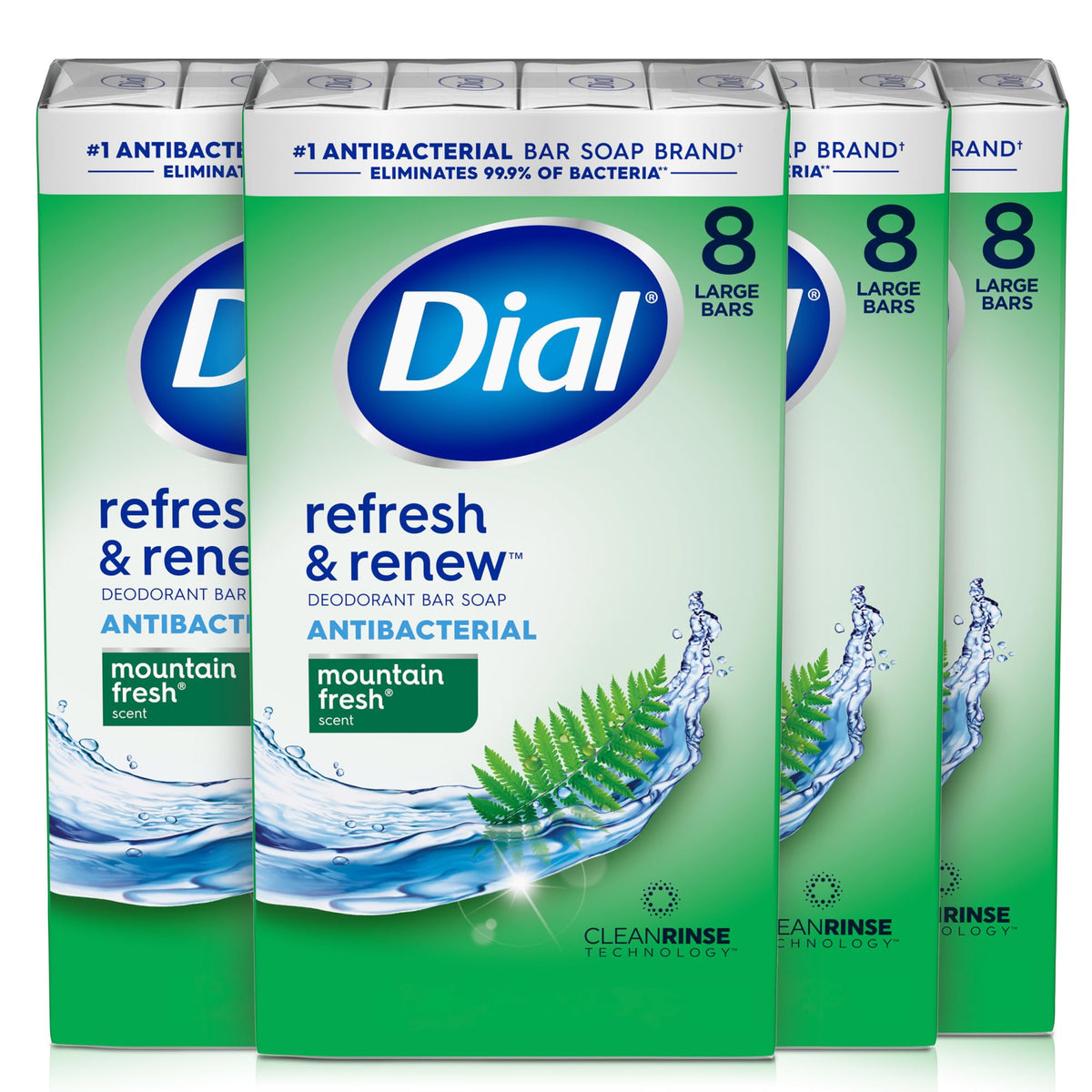 Dial Mountain Fresh front packaging showing bars and scent, promotes clean confidence
