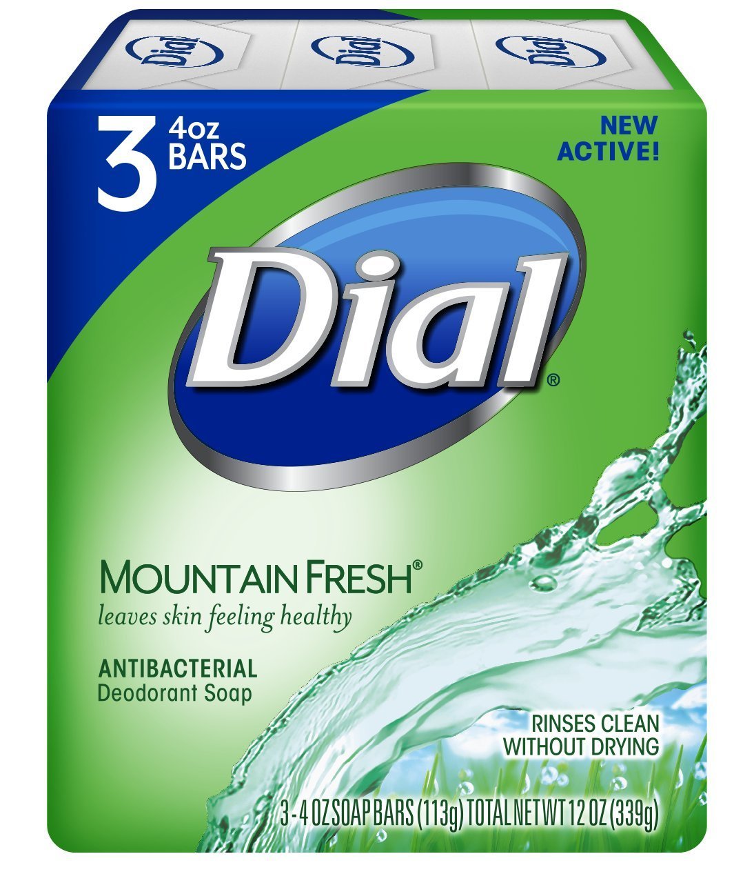 Dial Mountain Fresh front packaging showing six 4.5 oz antibacterial bars for reliable clean