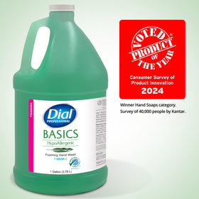 Dial bottle staged in commercial bathroom highlighting professional use