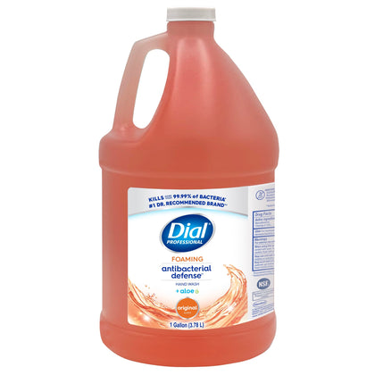 Dial bottle front packaging showing label and gallon size benefits