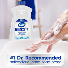 Dial pump refill in use demonstrates easy pouring and convenience