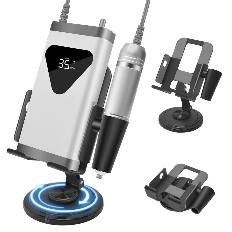 Diesisa front view of nail drill stand showing stable metal frame and tidy workspace benefit