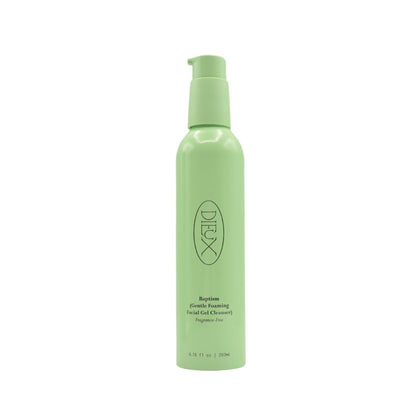 Dieux Baptism front packaging showing label and pump, highlights gentle everyday cleansing