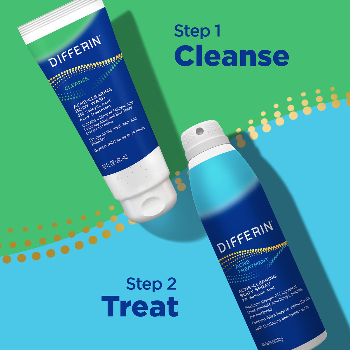 Differin body wash in use on back showing effective acne-clearing benefit