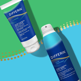 Differin being sprayed on chest and shoulders showing quick coverage and control