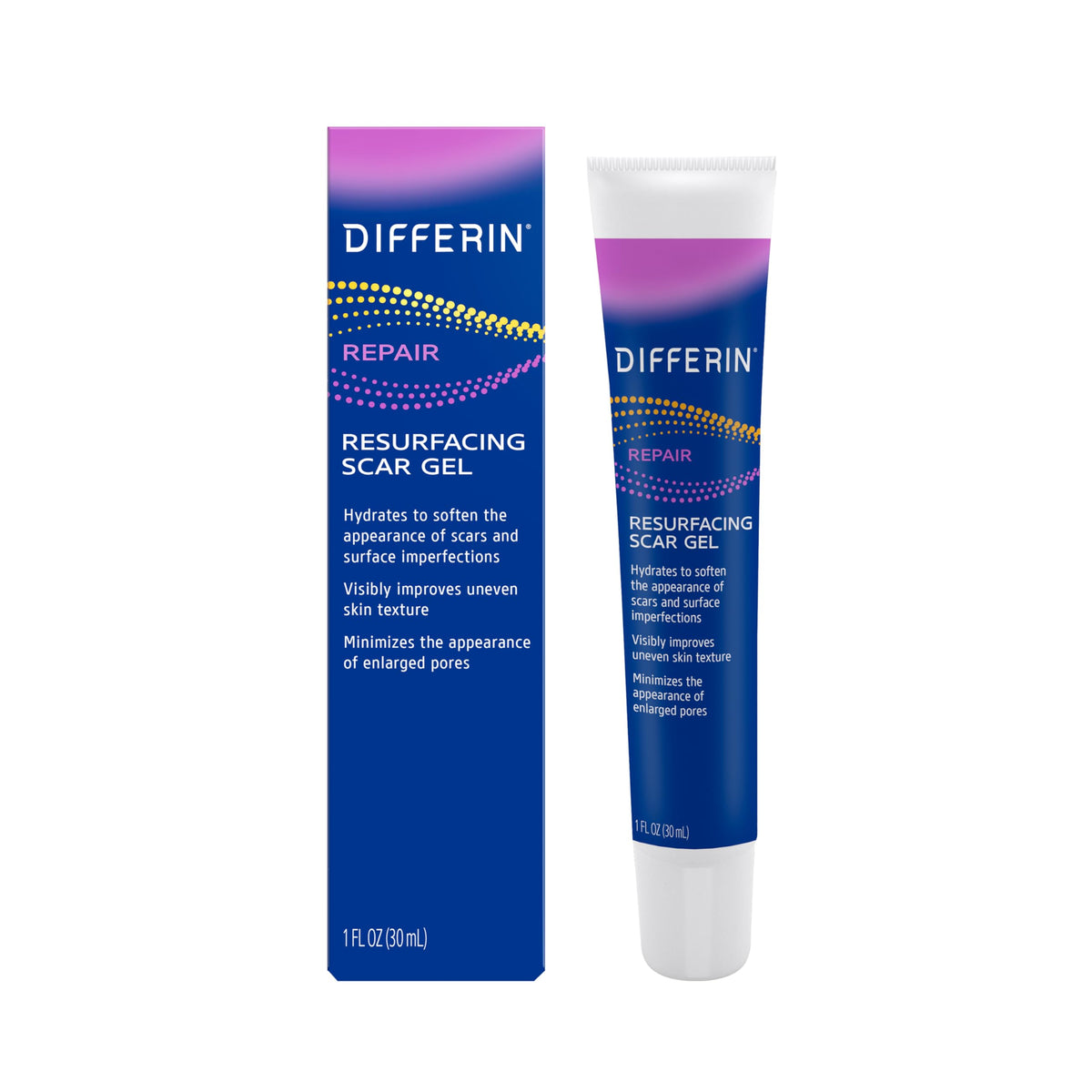 Differin front packaging showing 1 oz tube and clear benefits