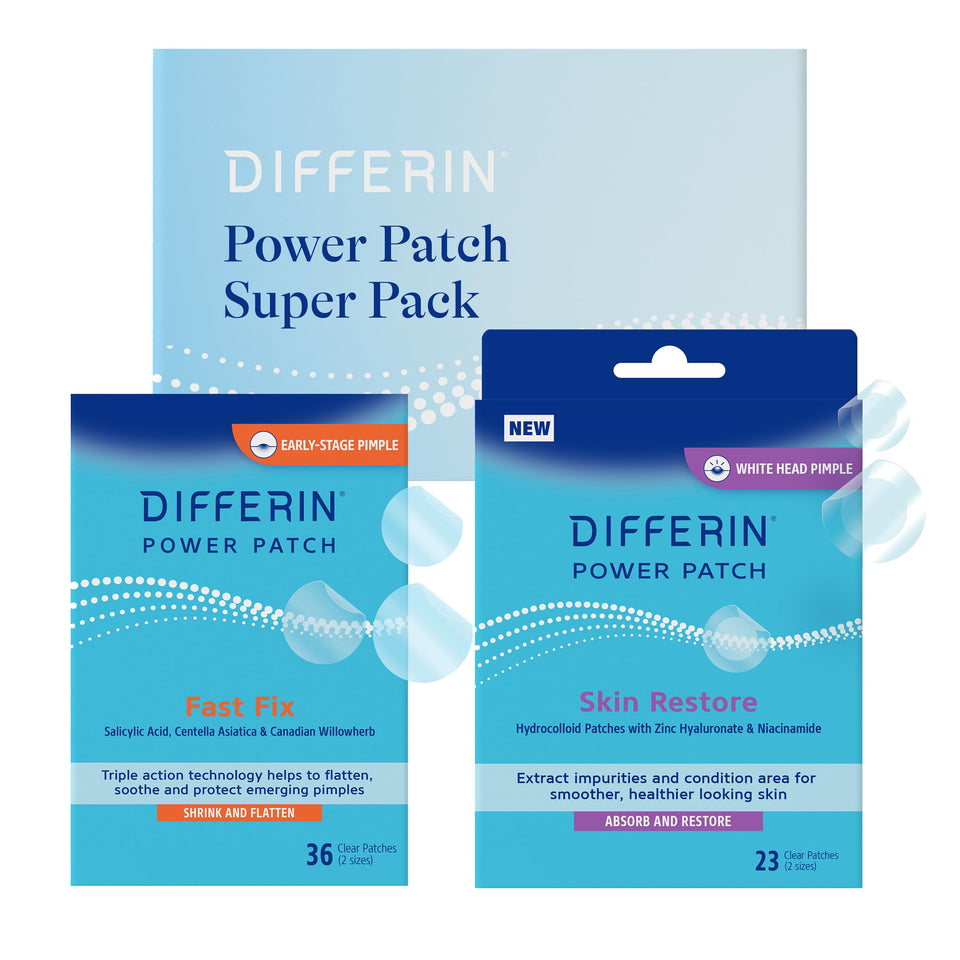 Differin complete kit front packaging showing both patch types benefits