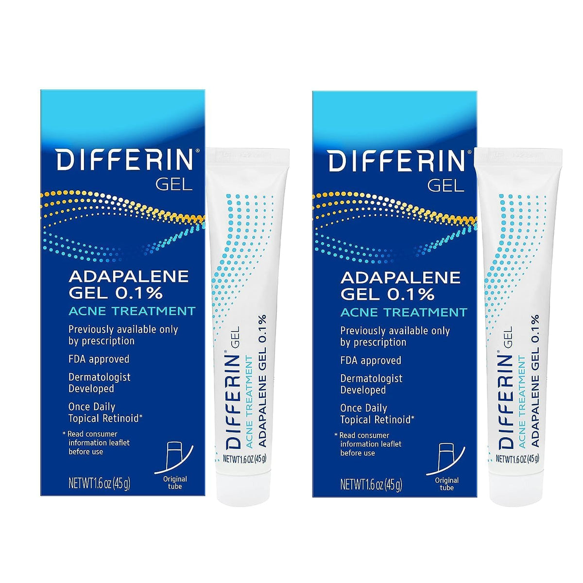 Differin front packaging showing brand and two-tube pack for clear supply