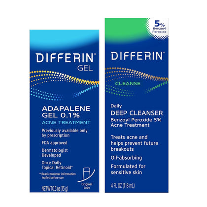 Differin kit front packaging showing both gel and cleanser for clearer skin