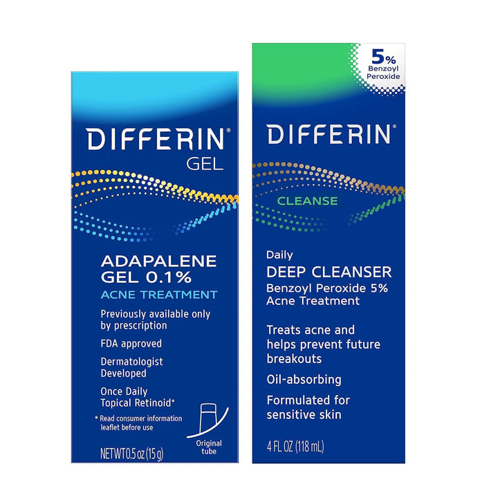 Differin kit front packaging showing both gel and cleanser for clearer skin