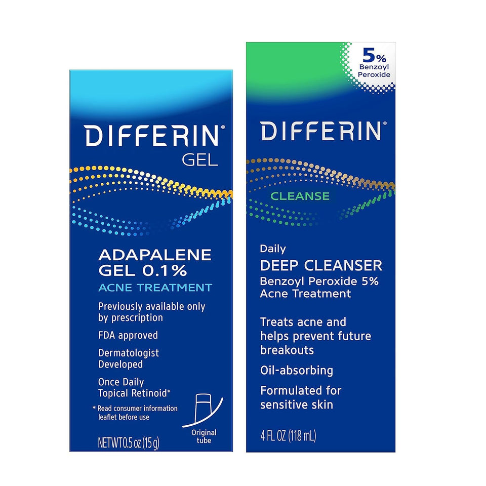 Differin kit front packaging showing both gel and cleanser for clearer skin