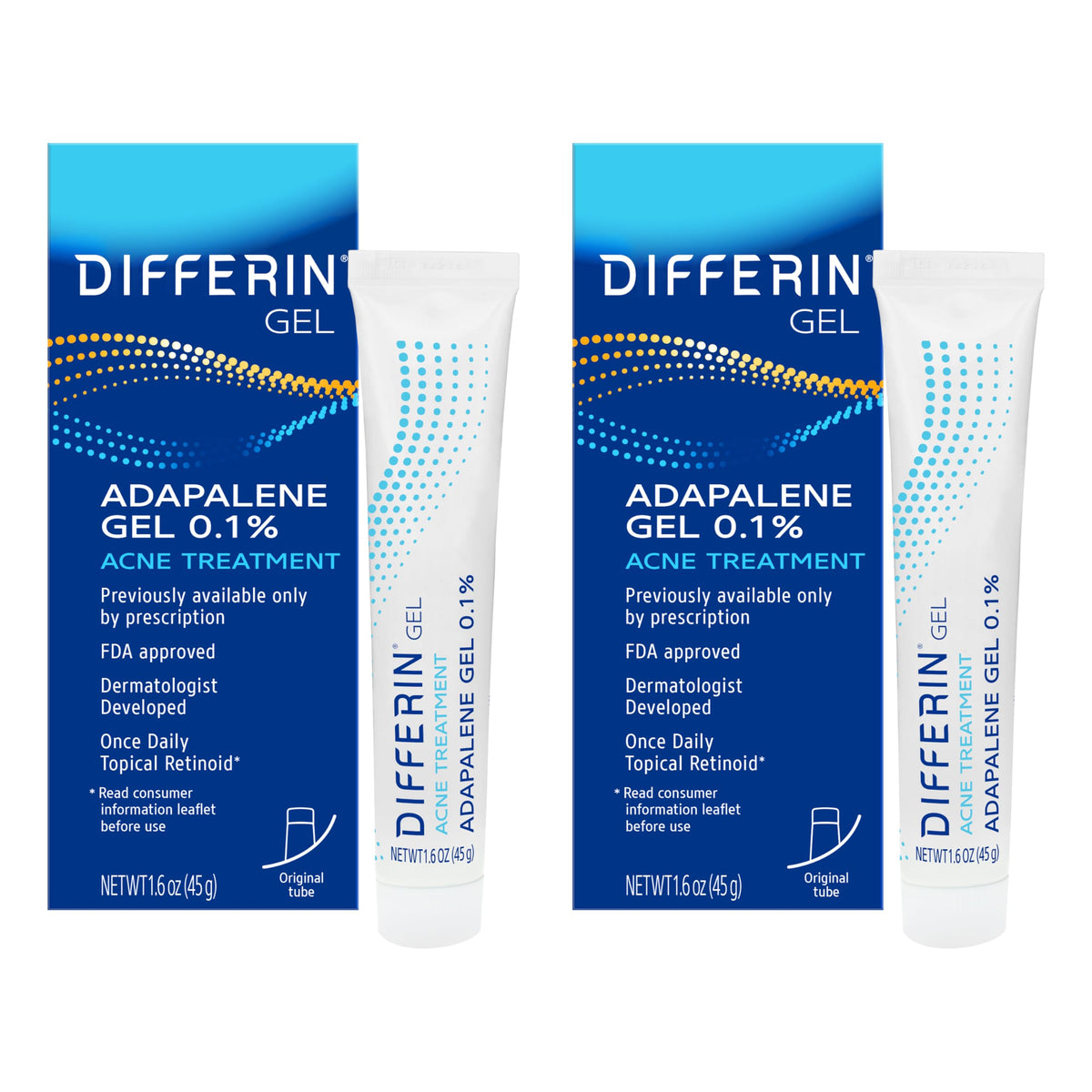 Differin front packaging showing tubes and branding for easy identification and trust