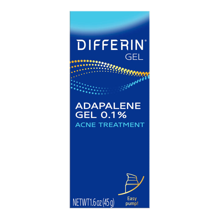 Differin front pump 45g showing product and branding for clear acne treatment