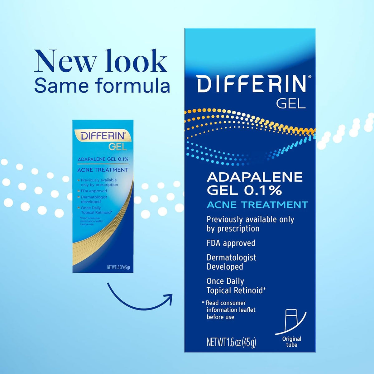 Differin tube open close-up showing applicator and gel consistency benefit