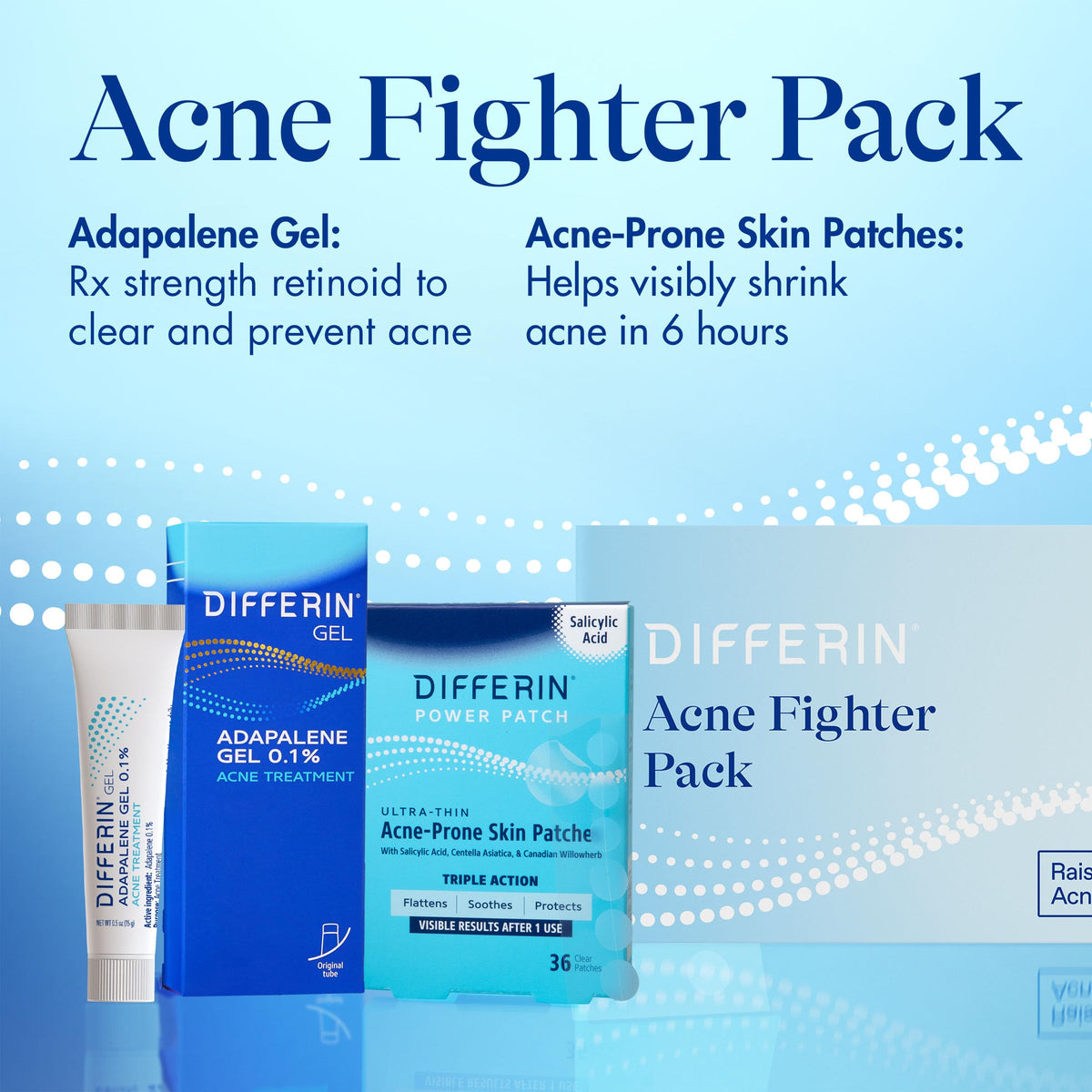 Differin pimple patches sheet laid flat showing patch design and fast action