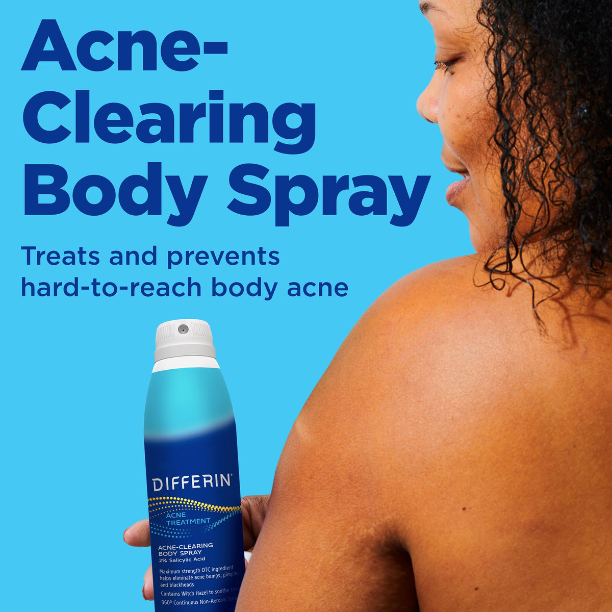Differin close-up mist spray demonstrating fine particles for even coverage