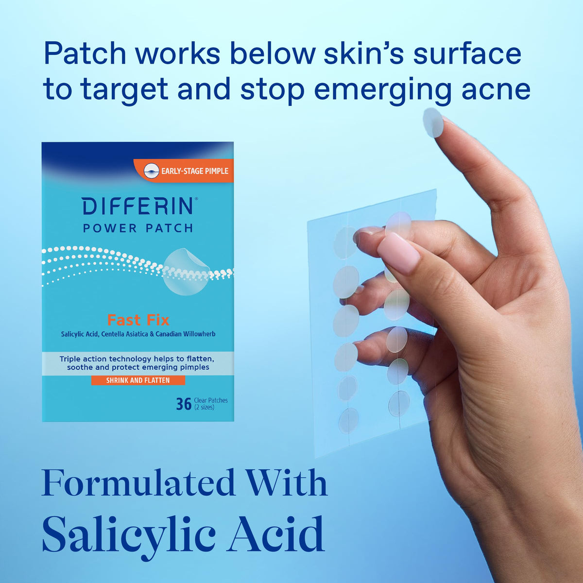 Differin patch blended under makeup offering nearly invisible coverage