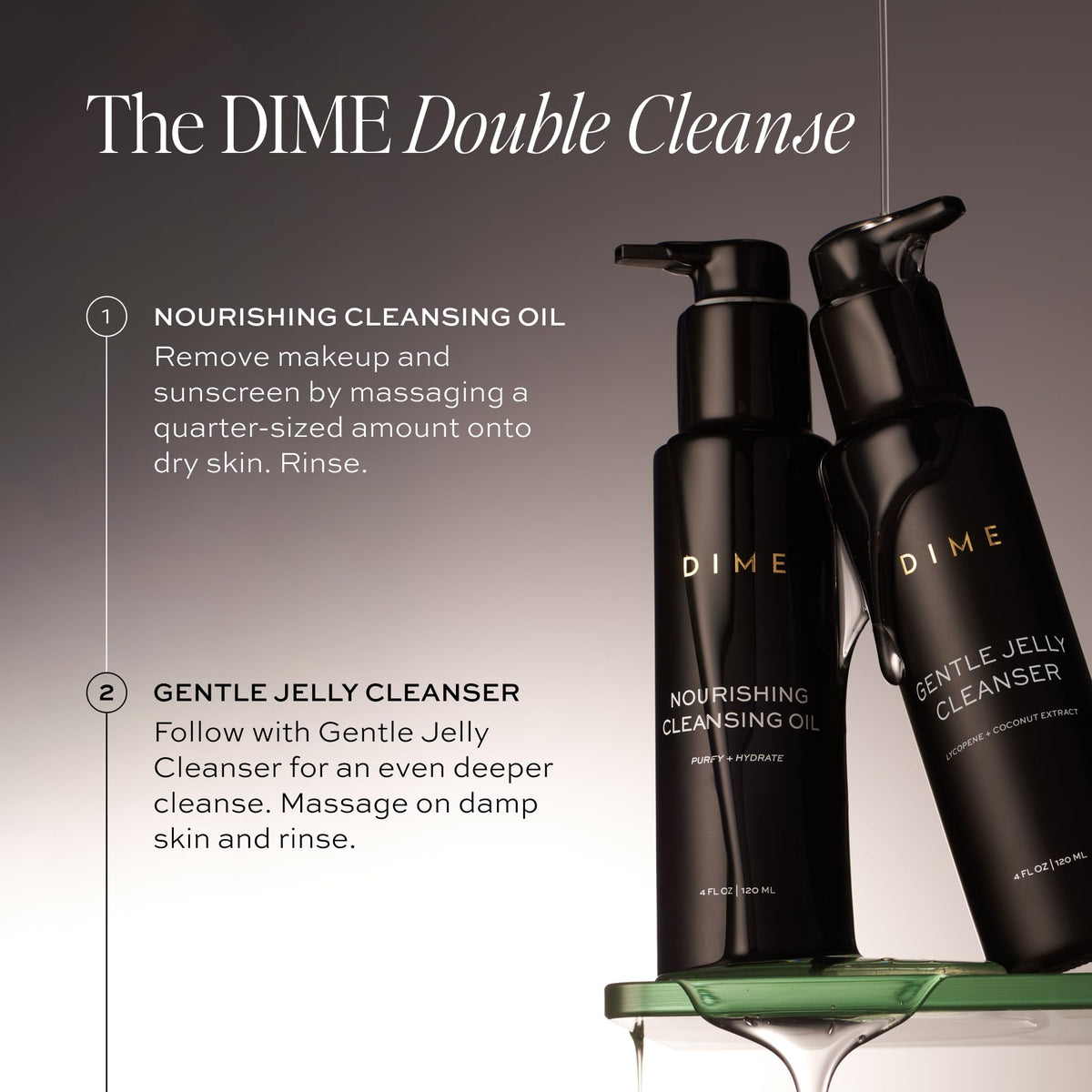 DIME before and after makeup removal on skin, illustrates effective cleansing