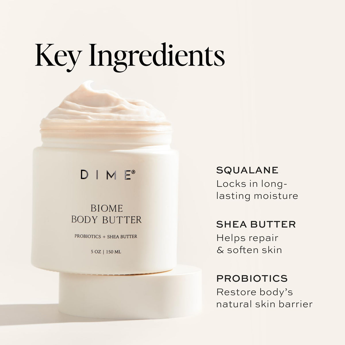 DIME applying body butter on hand demonstrating fast absorption and softness