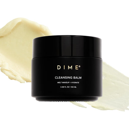 DIME cleansing balm front packaging showing product and net weight, clear labeling benefit