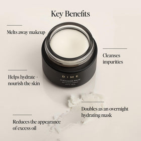 DIME cleansing balm open tub top view revealing creamy formula and easy scoop access