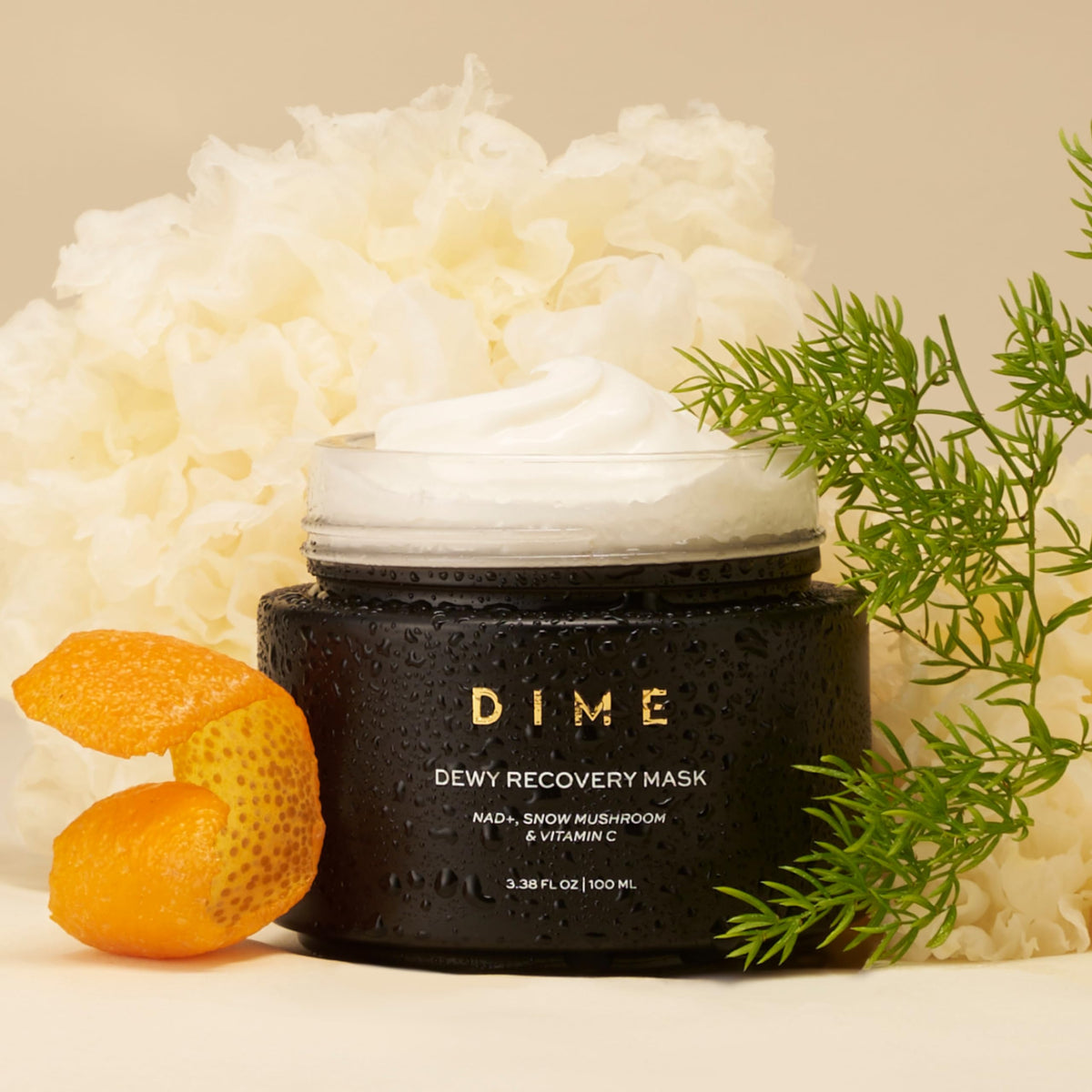 DIME jar open to reveal gel-cream texture, demonstrating rich hydration benefit