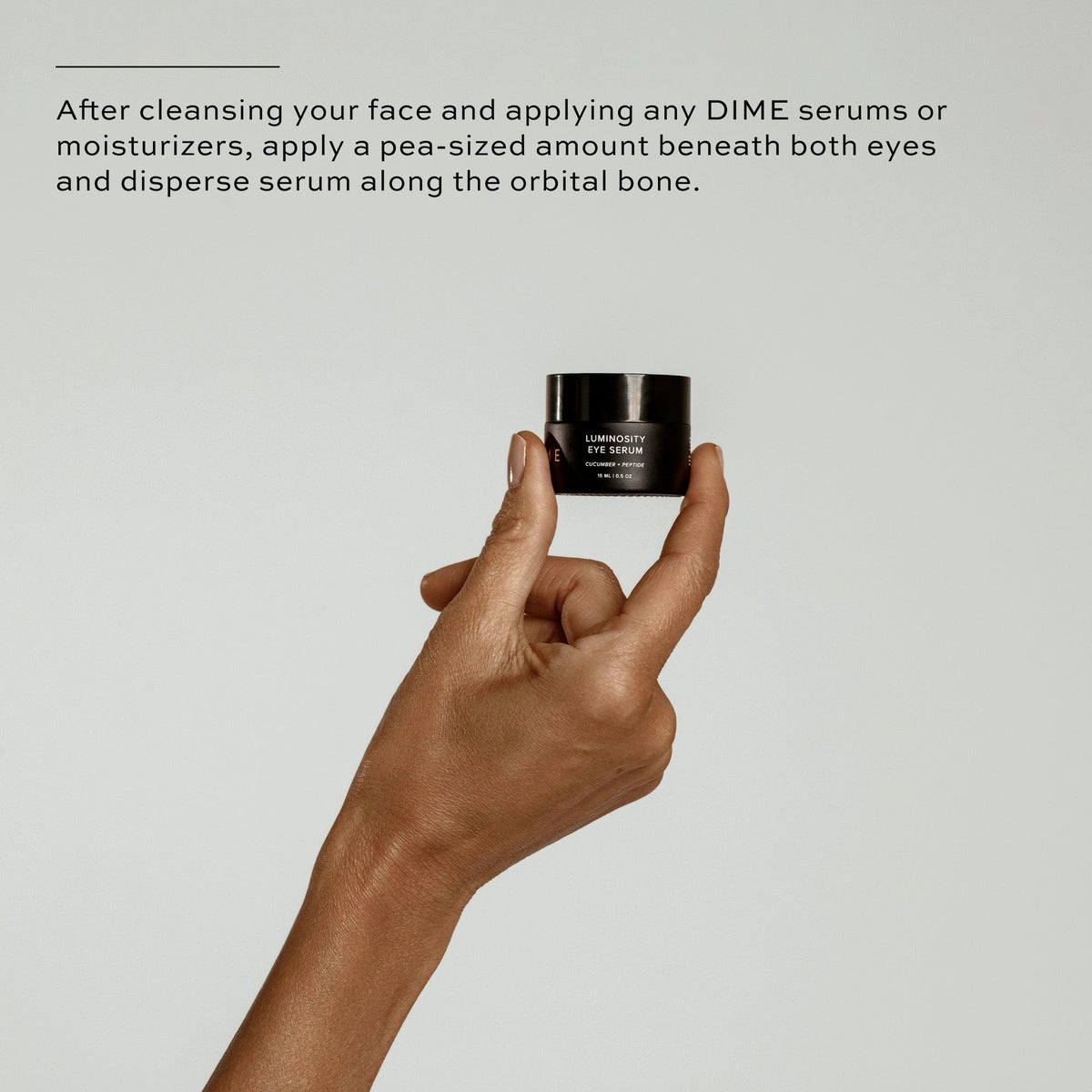 DIME eye serum beside cleanser and SPF for a complete morning routine