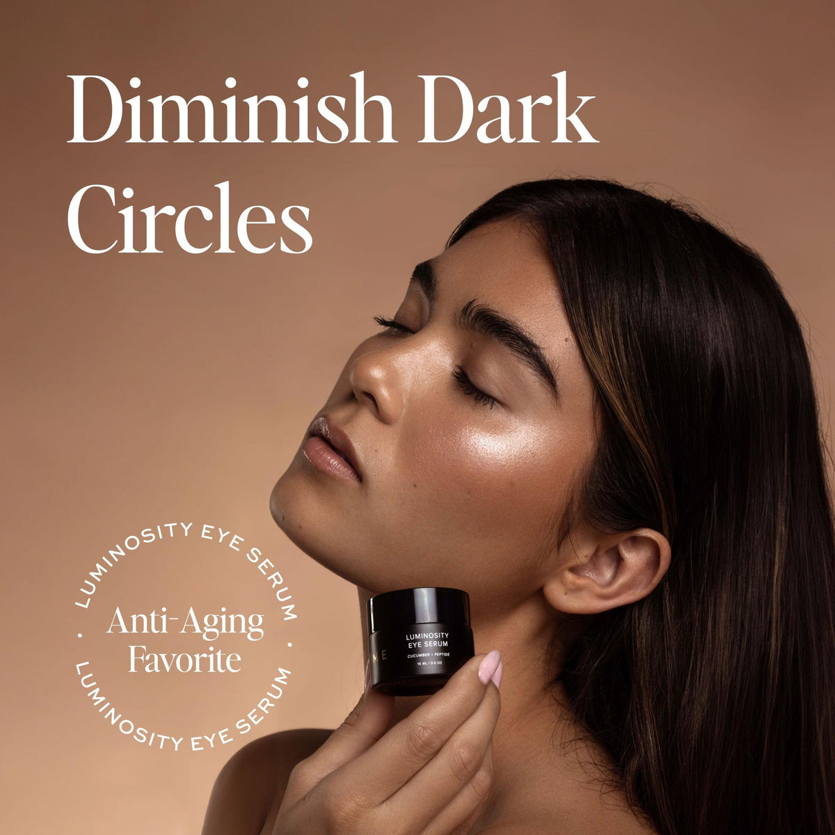 DIME eye serum surrounded by cucumber and grape seed indicating de-puffing action