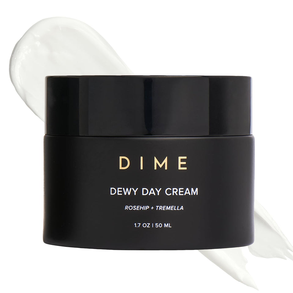 DIME front jar showing product branding and dewy moisturizer benefits