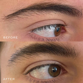 DIME gel being applied to brows on model delivering lifted, natural-looking hold