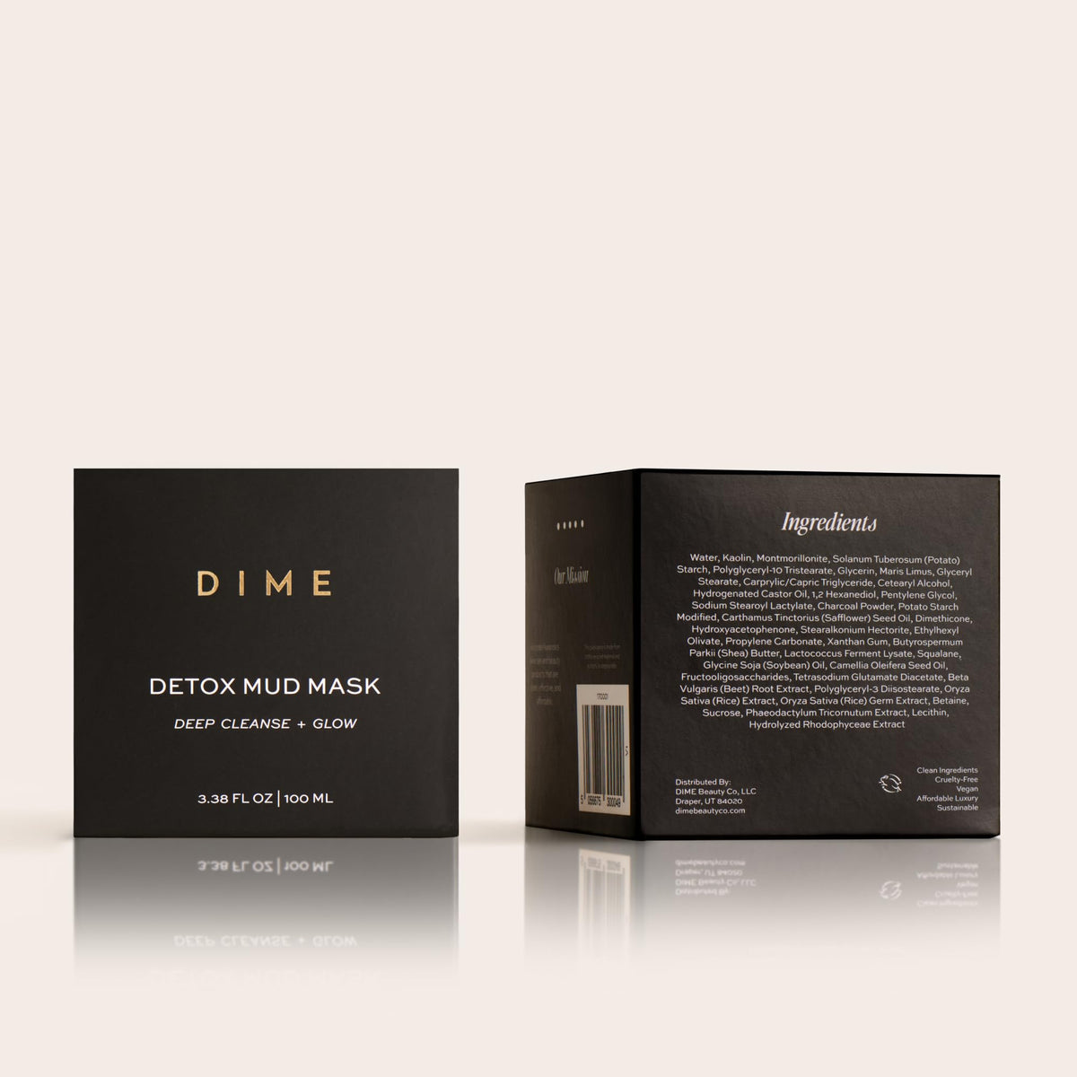 DIME ingredient label highlighting Dead Sea mud and probiotics for microbiome support